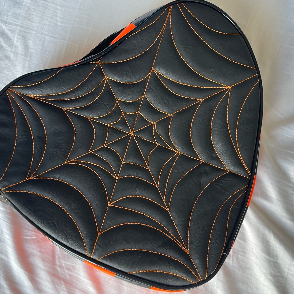 LPS Love Pain Stitches pumpkin kult heart crossbody orange spiderweb bag purse